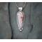 front hanging copper, pink and gray agate gemstone accented with twisted wire and beads on 18 inch 3mm navajo pearls with lobster clasp